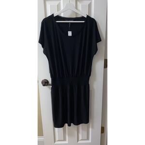NWT White House Black Market Dress Women Medium Black Round Neck Pockets